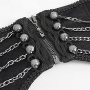 Velvet embossed-velvet cotton cotton-twill chain hanging-chains draping-chains embossed damask accessories belt girdle waist-belt irregular hem pointed-hem slim-fit adjustable front-zip zipper lace-up velvet-ribbon fetish fashion alt-fashion goth gothic vintage punk dark rebellion luxurious baroque regal seductive costume cosplay halloween couture male masculine masc mens menswear guys dudes black