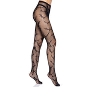 Nylon Spandex fishnet fish-net mesh sheer transparent intimates pantyhose tights pattern-tights reinforced-toe bat bat-pattern woven bats breathable soft stretchy comfortable sultry spooky fashion alt-fashion goth gothic punk costume cosplay halloween vampire witch female femme feminine womens black
