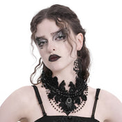 Lace polyamide acrylic-beads faux-gemstones accessories neck jewelry necklace collar choker embroidered beaded teardrop-beads fascinator bold exotic dark-fashion mystique moody magnificent fetish fashion alt-fashion goth gothic victorian edwardian gilded-age costume cosplay halloween steampunk valentines gift female femme feminine womens black