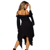 Rayon cotton semi-transparent apparel dress peasant-dress longsleeve long-sleeve sleeves sleeved bell-sleeve off-shoulder asymmetrical-hem scarf-skirt adjustable-straps shoulder-straps sweetheart-neckline neckline neck-line sweet-heart side-sip zipper hidden-zip spooky flattering versatile breezy magical magic iconic diy flowy boho bohemian gauzy costume cosplay halloween enchantress witch angel goddess Renaissance renfaire ren-faire female femme feminine womens black