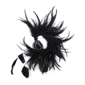 Feathers polyester synthetic-fabric lace aluminum accessories headgear head-gear ornament fascinator hair-clip hairclip poseable adjustable armature versatile timeless opulent dramatic fashion alt-fashion victorian goth gothic romantic masquerade formal fancy costume cosplay halloween ravenette female femme feminine womens black