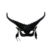 Molded-resin embroidered-lace acrylic-gems feathers elastic-band accessories headgear mask half-mask horns twisting devil gemstones pointed-ears elastic-band shiny glossy textured comfortable irresistible fetish fashion alt-fashion alternative bedroom dungeon festivalwear kink kinky kinkwear sacrilege costume cosplay halloween halloween-accessories halloween-couture unisex black