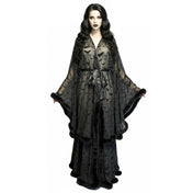 Spandex polyester sheer see-through see-thru faux-fur apparel tops robe cape lingerie intimates lingerie-cover long-sleeves bell-sleeves satin-belt tie-belt textured velvet-flocking feathered-fur fur-trim bat-print ample dramatic vampirecore whimsigoth surreal-escapism freedom airy breathable layering fetish fashion alt-fashion alternative goth gothic goth-doll festival bedroom boudoir costume cosplay halloween halloween-costumes halloween-accessories vampire vamp draculina aristocrat gifts female femme fem