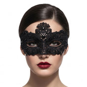 Lace-fabric gemstone accessories headgear mask half-mask crown-shaped elegant embellished dramatic statement regal sparkling face-framing intricate fetish fashion alt-fashion alternative goth gothic festival masquerade party costume cosplay halloween halloween-accessories halloween-couture female femme feminine womens unisex black