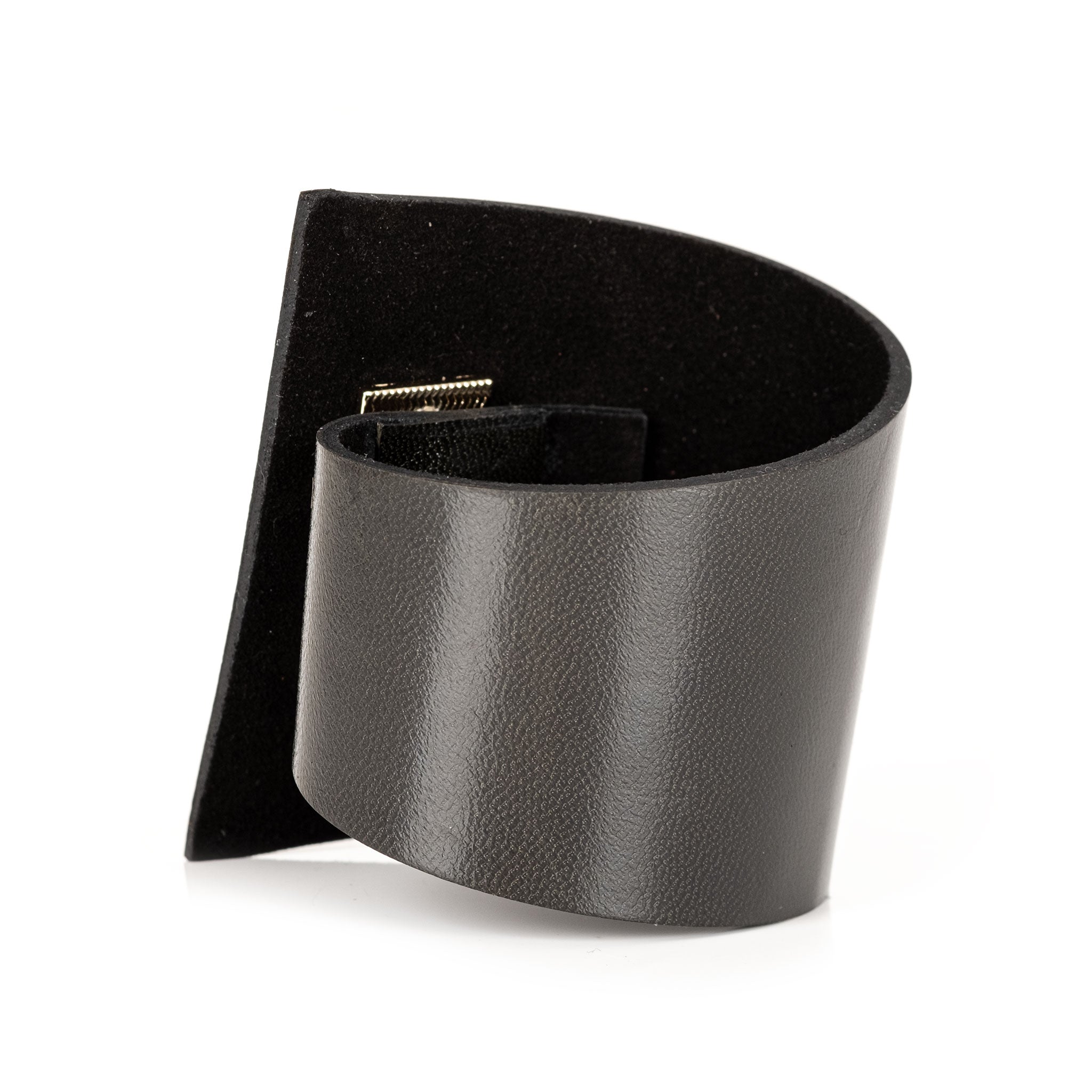 Premium leather wrist cuff bracelet asymmetrical turn clasp sophisticated bold unique angular luxurious arm gear accessories black gold