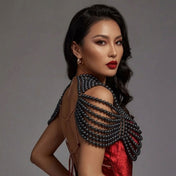 Pearl pearl-strands metallic-chain accessories jewelry body-jewelry top chain-top body-chain bolero bolero-style collar high-collar adjustable slack-chain back-closure neck-closure lobster-clasp open-back peek-a-book peekaboo elegant sensual sensory fashion alt-fashion fancy classy costume cosplay halloween valentines gift female femme feminine womens black