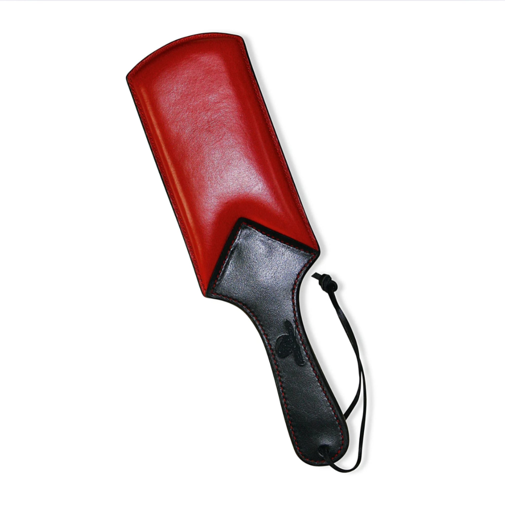 Black and red padded paddle, dual-sided impact toy, BDSM paddle, spanking accessory, faux leather paddle.

