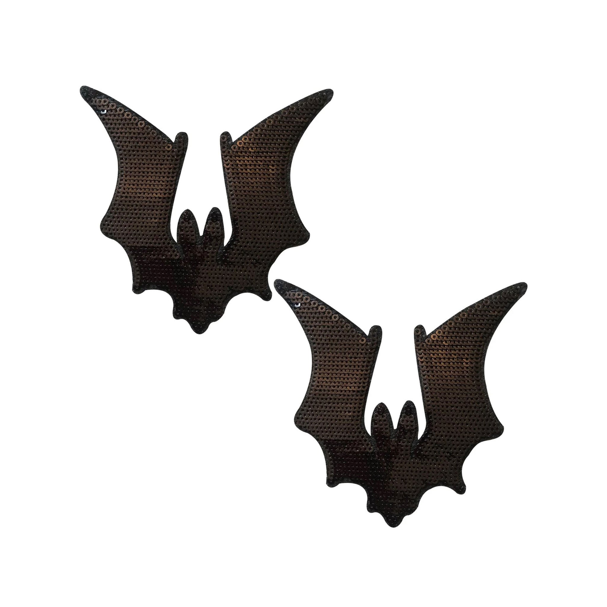 Adhesive medical-grade swimsuit-material sequins sequined accessories intimates pasties nipple nipple-pasties nipple-covers breast-covers breast-shields bat-shaped bat wings bat-wings flying shiny spooky eerie goth gothic showgirl costume cosplay halloween female femme feminine women unisex black