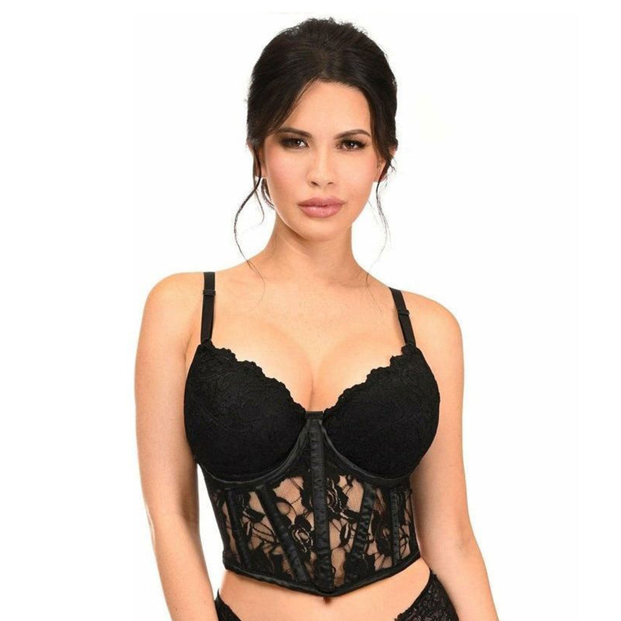 Polyester cotton accessories corset cincher lace floral-lace underbust under-bust under-wire underwire-support support-boning plastic-boning steel-boning static-steel hook-and-eye back-closure sleeveless breathable comfortable stretchy strapless sexy fetish fashion alt-fashion layering bedroom goth gothic goth-doll female femme feminine womens black