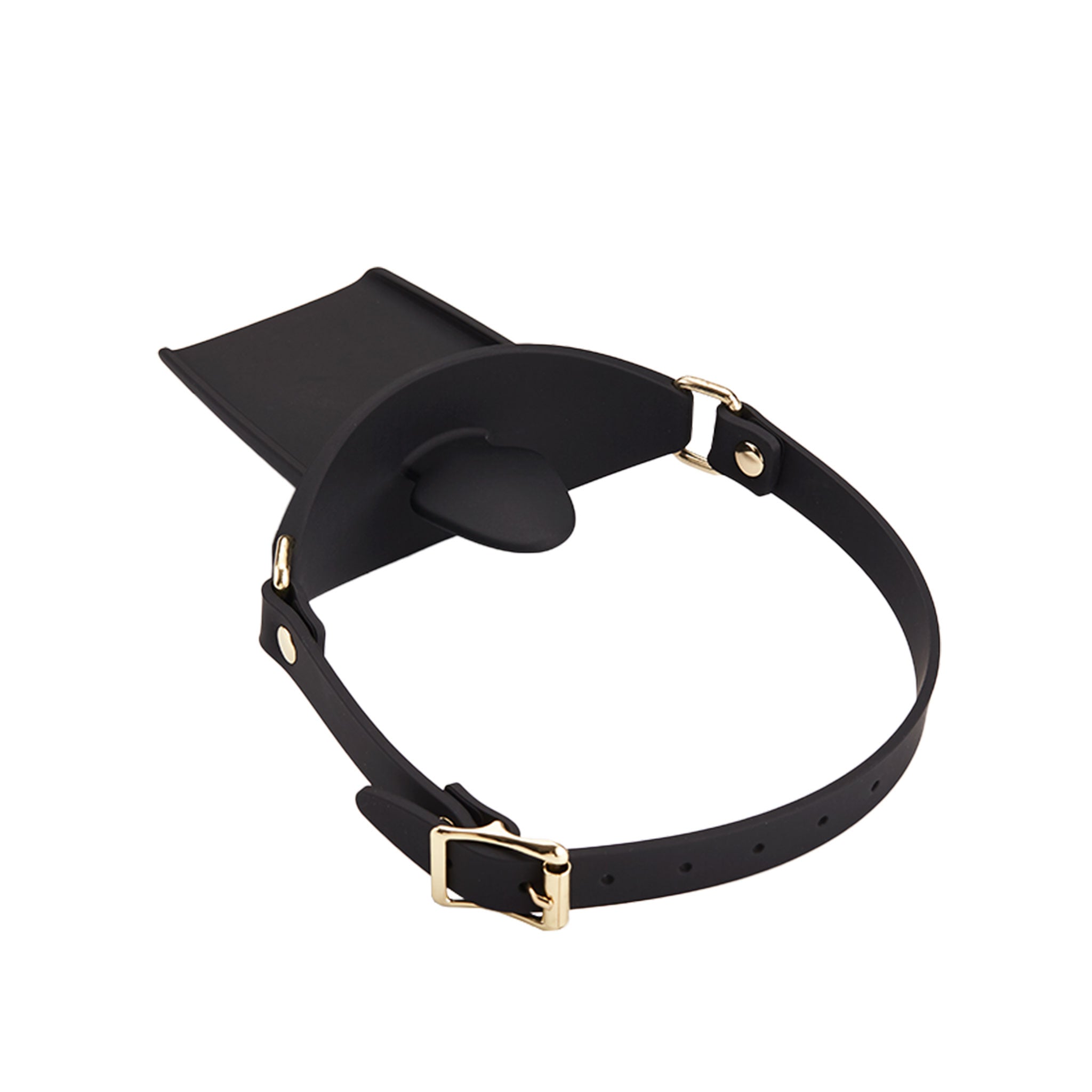 Silicone gag mouth-gag mouthpiece mouth-piece tray built-in attached adjustable buckle soft stylish functional sturdy comfortable fetish fashion alt-fashion bdsm bdsm-toys bondage kink kinky kinky-play sissy restraint sensory sensory-play adult-toys black gold