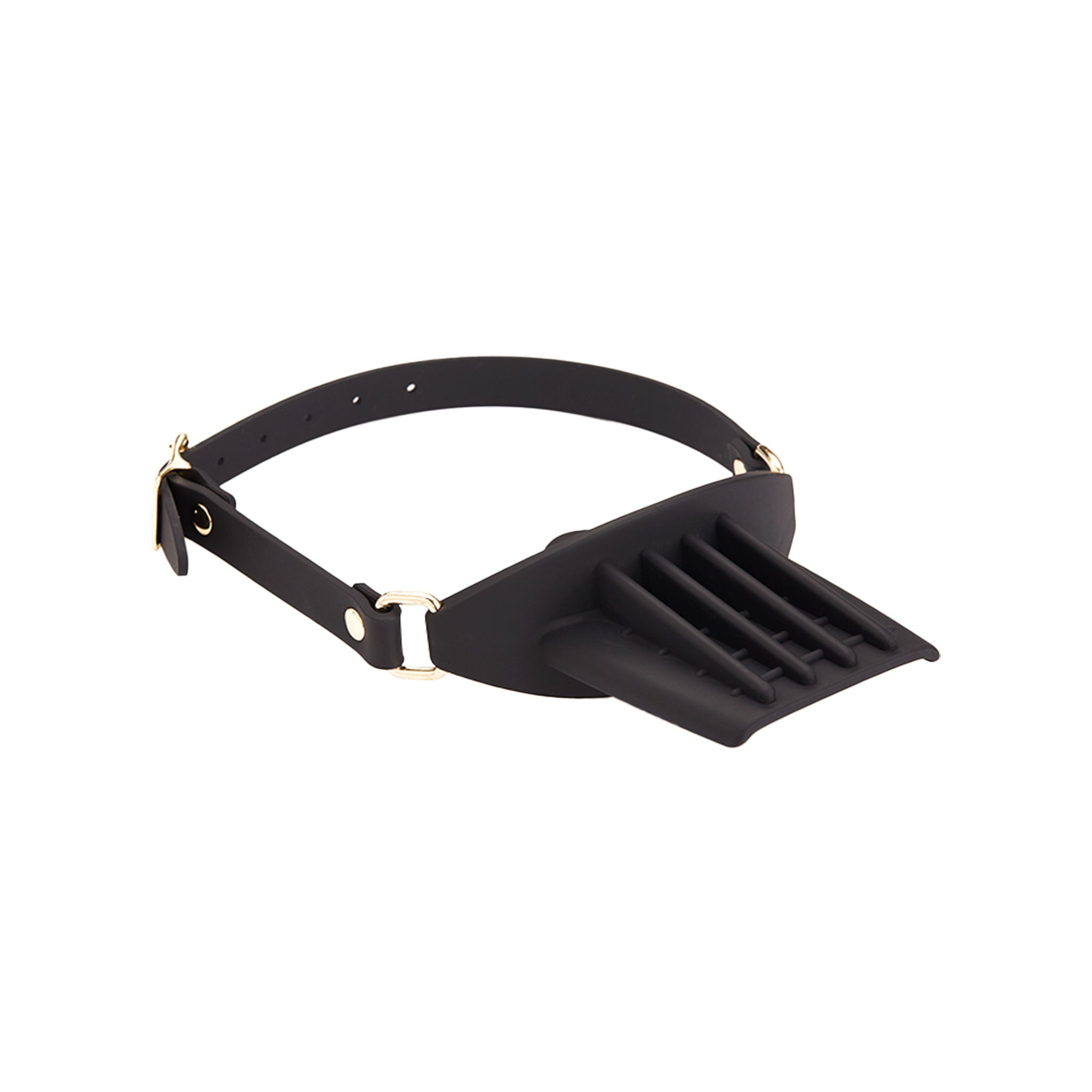 Silicone gag mouth-gag mouthpiece mouth-piece tray built-in attached adjustable buckle soft stylish functional sturdy comfortable fetish fashion alt-fashion bdsm bdsm-toys bondage kink kinky kinky-play sissy restraint sensory sensory-play adult-toys black gold