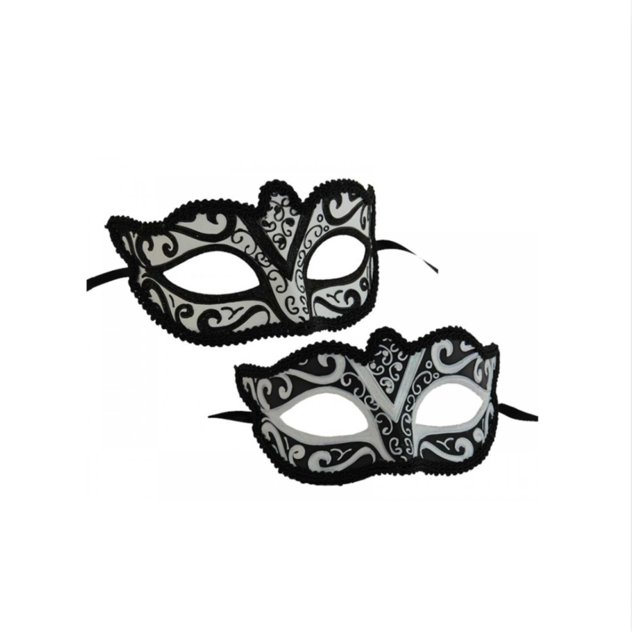 black white venetian half face mask elegant scrollwork masquerade mask gothic formal costume party accessory dramatic contrast classic trim mysterious statement mask one size fits most
