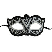 Resin molded-resin elastic glitter accessories masks half-mask venetian scrollwork lightweight elegant dramatic contrast classic mysterious comfort fetish fashion alternative alt-fashion masquerade masquerade-ball party formal costume cosplay halloween unisex reusable black white 