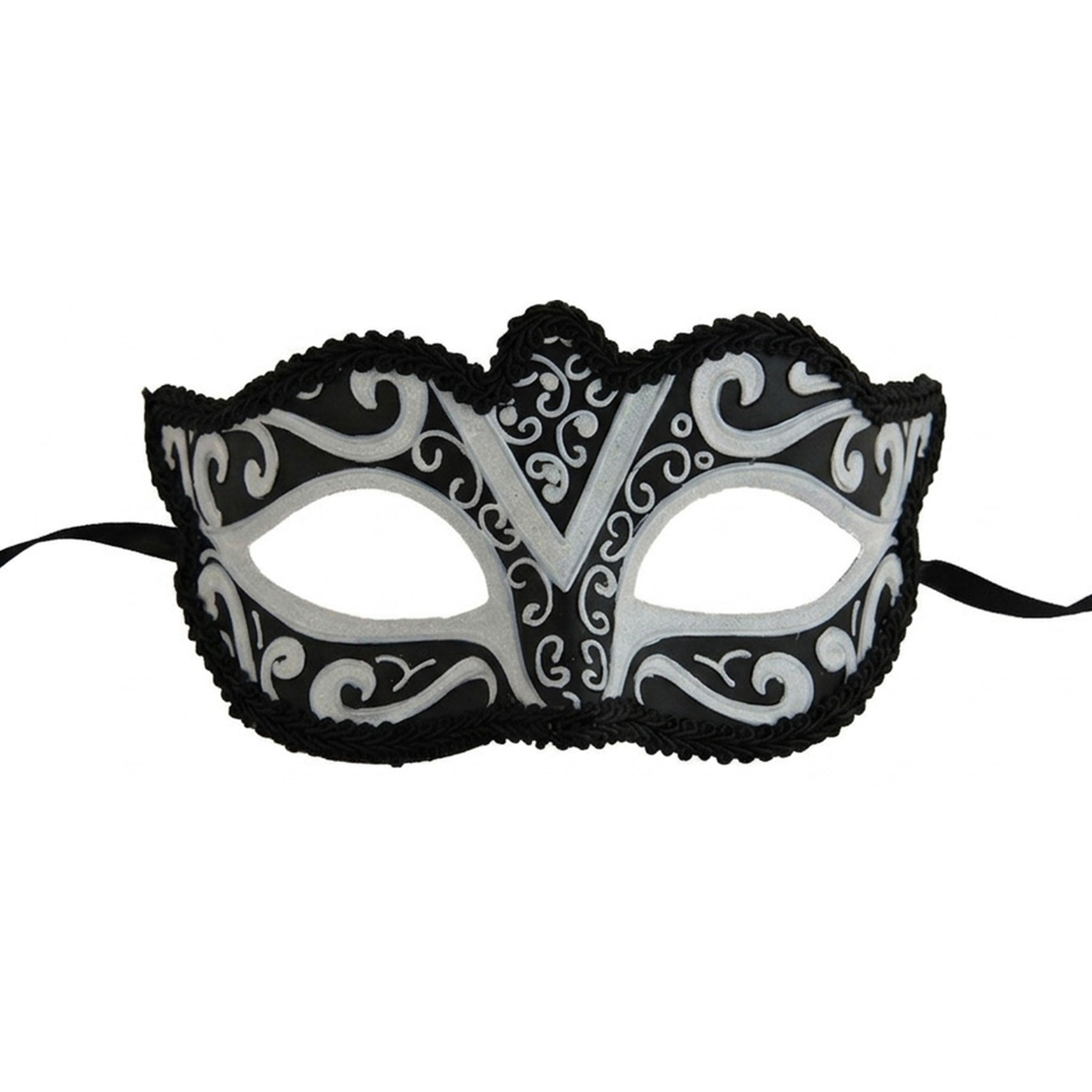 Resin molded-resin elastic glitter accessories masks half-mask venetian scrollwork lightweight elegant dramatic contrast classic mysterious comfort fetish fashion alternative alt-fashion masquerade masquerade-ball party formal costume cosplay halloween unisex reusable black white 