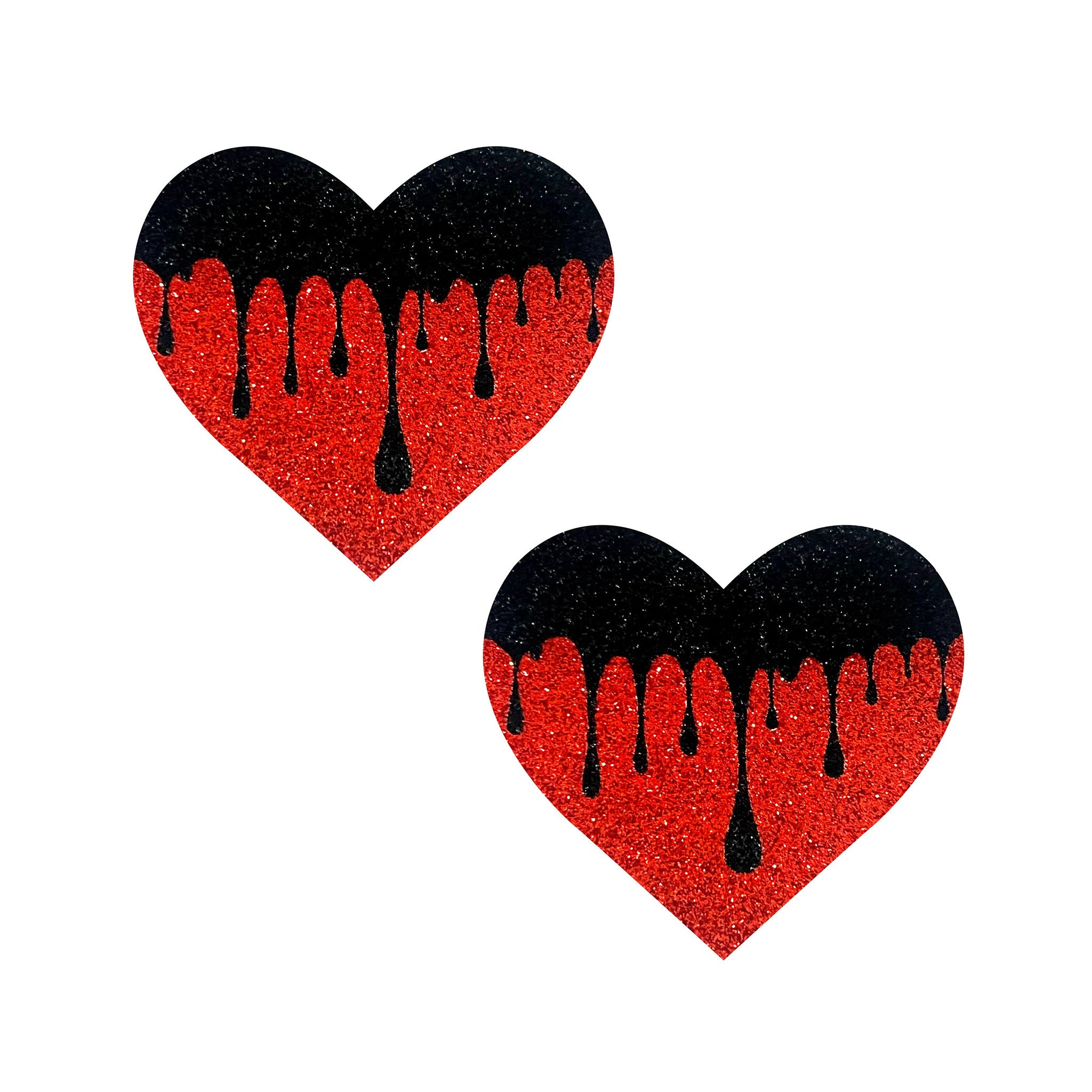Swimsuit-material adhesive medical-grade self-adhering self-adhesive waterproof accessories intimates pasties nipple nipple-cover nipple-pasties breast-shields glitter heart-shaped heart dripping-blood bleeding-heart fetish fashion alt-fashion clubwear ravewear rave raver-babe festivalwear partywear costume cosplay halloween valentines gifts unisex red black