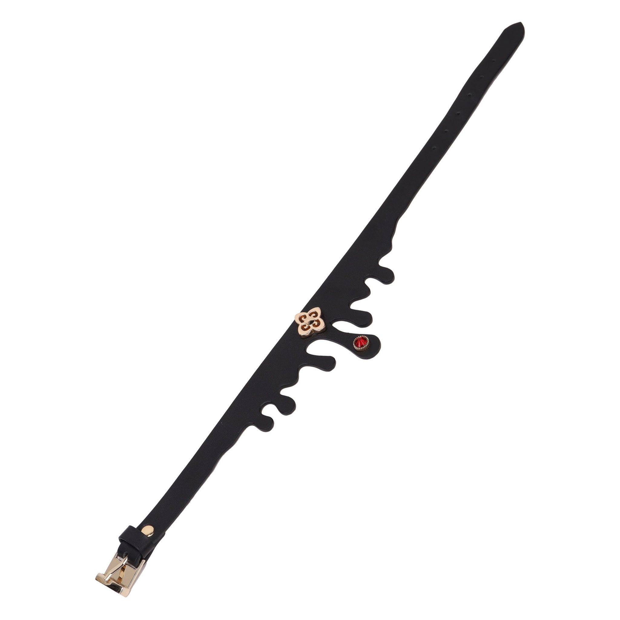 Leather vegan-leather faux-leather PU-leather rose-gold diecut die-cut collar choker adjustable buckle heavy-duty elvira sexy alluring glam glamour glamorous sophisticated sophistication fetish fashion alt-fashion goth gothic bdsm bondage kink kinky kinky-play black red ruby-red gold