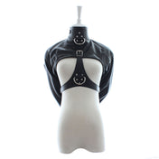 PVC vinyl leather vegan-leather top restraints binder arm-binder jacket straitjacket strait-jacket bolero longsleeve long-sleeve sleeves sleeved D-ring adjustable lockable locking buckle fetish fashion alt-fashion bdsm bdsm-toys bondage restraints costume cosplay halloween unisex black