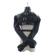 PVC vinyl leather vegan-leather top restraints binder arm-binder jacket straitjacket strait-jacket bolero longsleeve long-sleeve sleeves sleeved D-ring adjustable lockable locking buckle fetish fashion alt-fashion bdsm bdsm-toys bondage restraints costume cosplay halloween unisex black