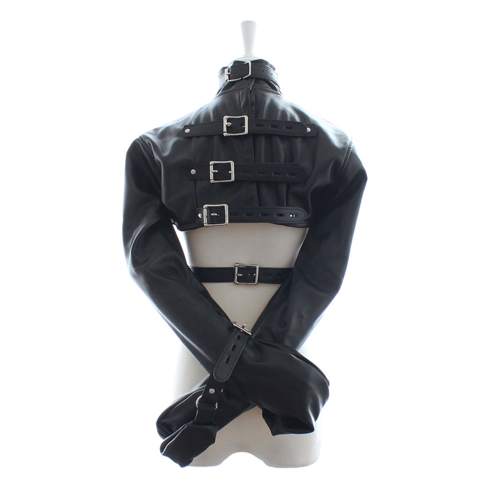 PVC vinyl leather vegan-leather top restraints binder arm-binder jacket straitjacket strait-jacket bolero longsleeve long-sleeve sleeves sleeved D-ring adjustable lockable locking buckle fetish fashion alt-fashion bdsm bdsm-toys bondage restraints costume cosplay halloween unisex black