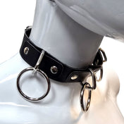 Leather faux-leather vinyl neoprene neoprene-backing accessories restraints collar bondage-collar choker D-ring O-ring adjustable buckle matte-finish lightweight light-weight fetish fashion alt-fashion alternative punk goth gothic cyber festivalwear rave ravewear raver-babe bondage bdsm bdsm-gear bdsm-toys sub submissive submission kink kinky kinky-play pet pet-play costume cosplay halloween unisex black 