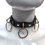 Leather faux-leather vinyl neoprene neoprene-backing accessories restraints collar bondage-collar choker D-ring O-ring adjustable buckle matte-finish lightweight light-weight fetish fashion alt-fashion alternative punk goth gothic cyber festivalwear rave ravewear raver-babe bondage bdsm bdsm-gear bdsm-toys sub submissive submission kink kinky kinky-play pet pet-play costume cosplay halloween unisex black 