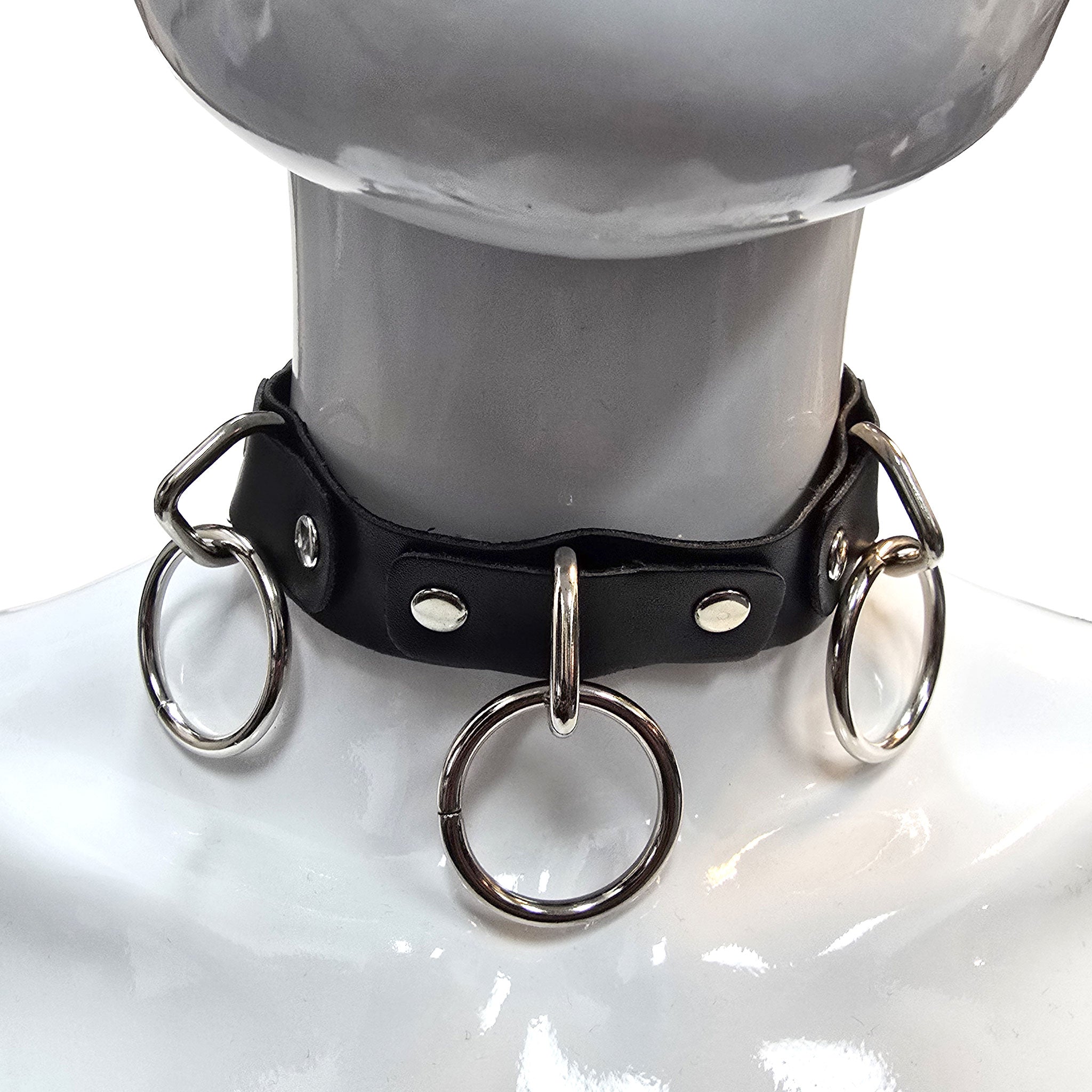 Leather faux-leather vinyl neoprene neoprene-backing accessories restraints collar bondage-collar choker D-ring O-ring adjustable buckle matte-finish lightweight light-weight fetish fashion alt-fashion alternative punk goth gothic cyber festivalwear rave ravewear raver-babe bondage bdsm bdsm-gear bdsm-toys sub submissive submission kink kinky kinky-play pet pet-play costume cosplay halloween unisex black 