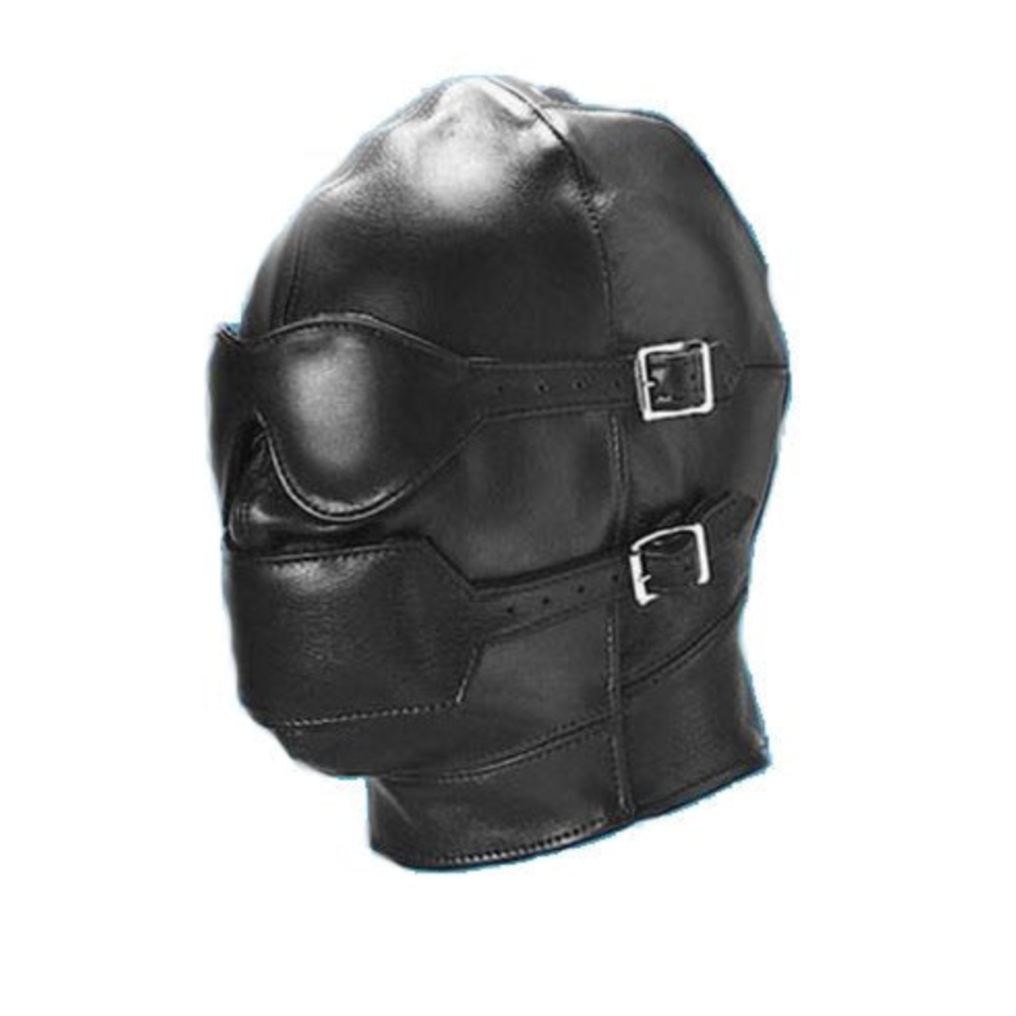 bondage hood detachable eye mouth cover ball gag faux leather adjustable lace-back BDSM fetish accessory