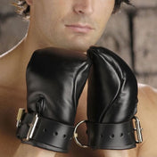 Leather faux-leather satin-lining accessories restraints hands mittens mitts bondage-mitts D-ring adjustable buckle strict secure helpless fetish fashion alt-fashion alternative bedroom dungeon festival festivalwear bondage bdsm bdsm-toys bdsm-gear sub submission kink kinky kinky-play kinky-toys pet pet-play humiliation enclosed encased restricted adult-toys unisex black