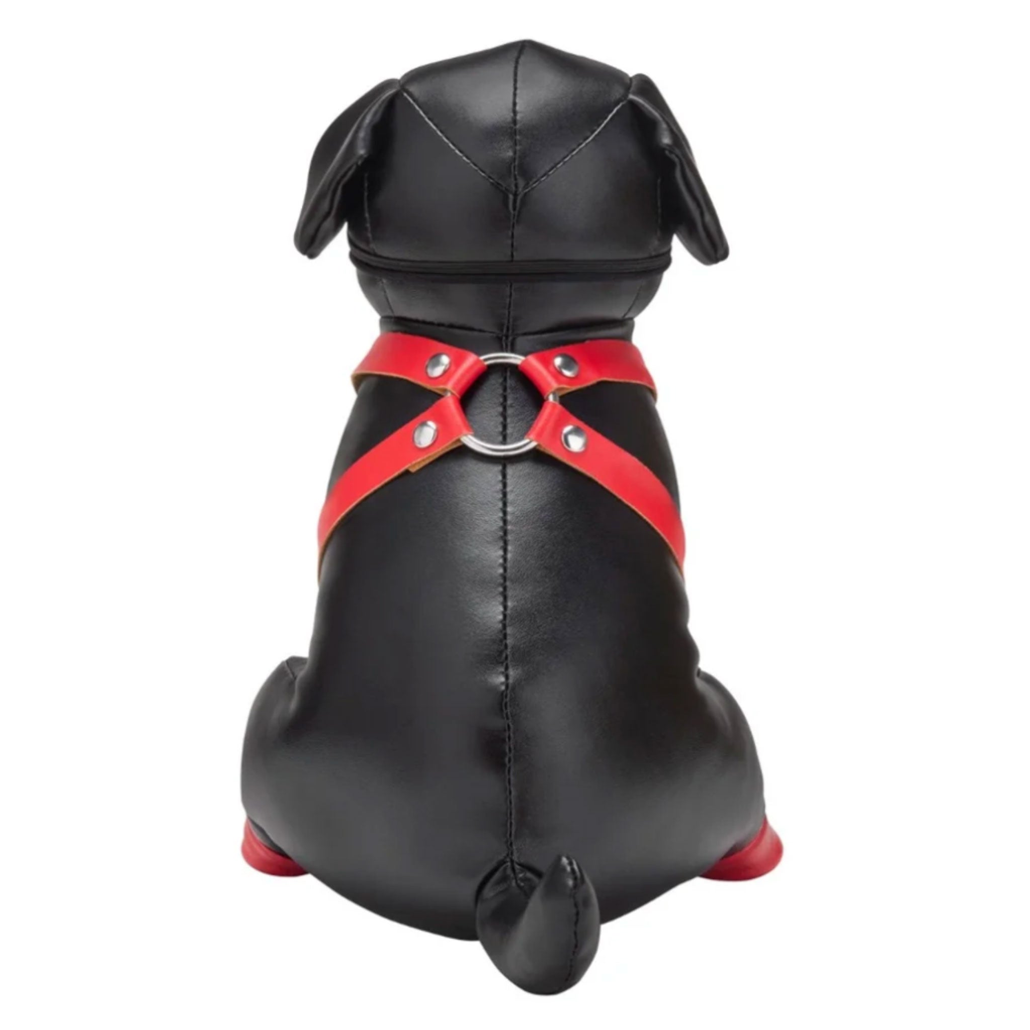 Stuffed animal faux leather pup puppy bandit booted mask harness gag rubber ball ball-gag eye-mask bondage bdsm lifestyle gifts play accessories gear black red