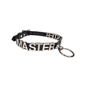 Leather genuine-leather stainless-steel accessories collar choker statement letters id-letters sliding adjustable buckle knocker-post O-ring fetish fashion alt-fashion bondage bdsm submissive sub unisex black silver master