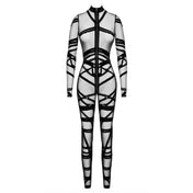 Tulle flocking flocked-tulle mesh sheer semi-sheer transparent velvet bodysuit body-suit catsuit cat-suit longsleeve long-sleeve sleeves sleeved high-collar full-zip 3-way 3way three-way zipper strappy seduction sensual sexy soft teasing empowering alluring intriguing versatile flattering stretchy streamlined kink kinky kinky-wear bdsm bondage bondage-style bondage-inspired shibari shibari-inspired kinbaku rope rope-work rope-play rope-design tied-up female femme feminine womens black