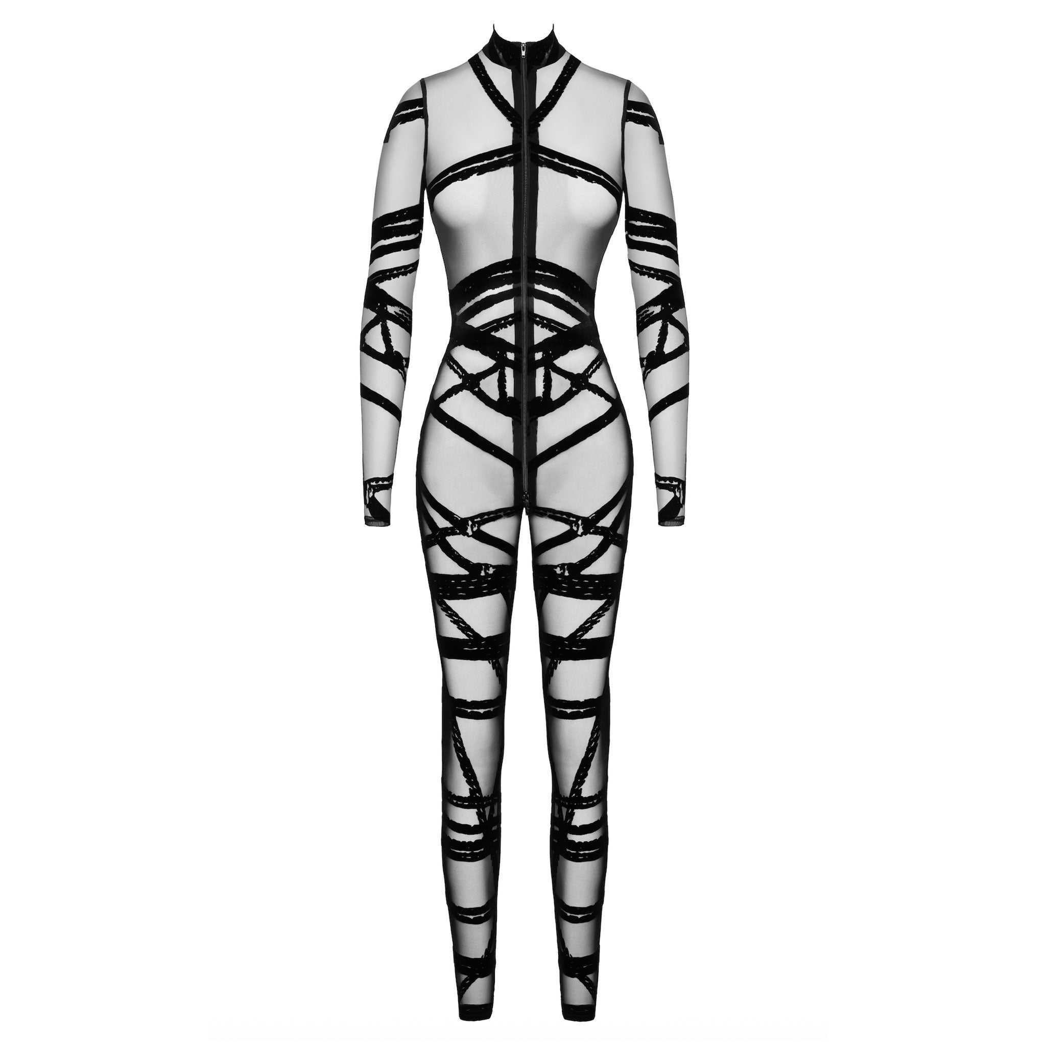 Tulle flocking flocked-tulle mesh sheer semi-sheer transparent velvet bodysuit body-suit catsuit cat-suit longsleeve long-sleeve sleeves sleeved high-collar full-zip 3-way 3way three-way zipper strappy seduction sensual sexy soft teasing empowering alluring intriguing versatile flattering stretchy streamlined kink kinky kinky-wear bdsm bondage bondage-style bondage-inspired shibari shibari-inspired kinbaku rope rope-work rope-play rope-design tied-up female femme feminine womens black