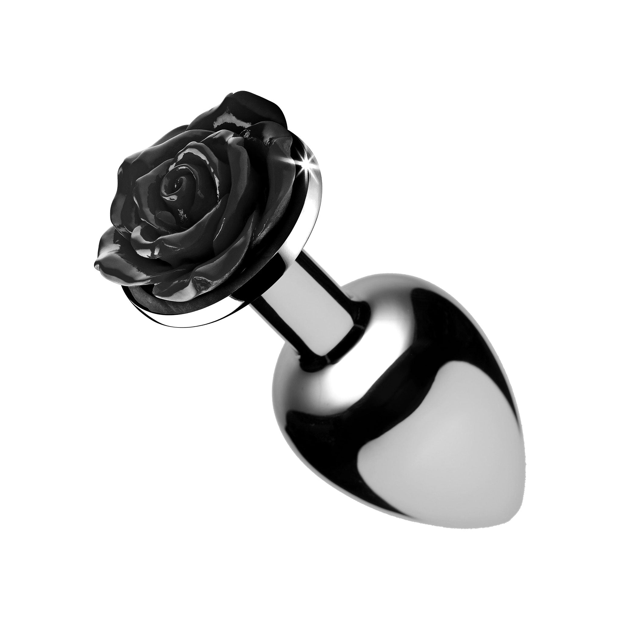 Aluminum alloy metallic nickel-free lightweight ABS-plastic plug butt nonvibe non-vibe nonvibrating non-vibrating smooth shiny tapered rose anal anal-toys anal-play adult-toys black
