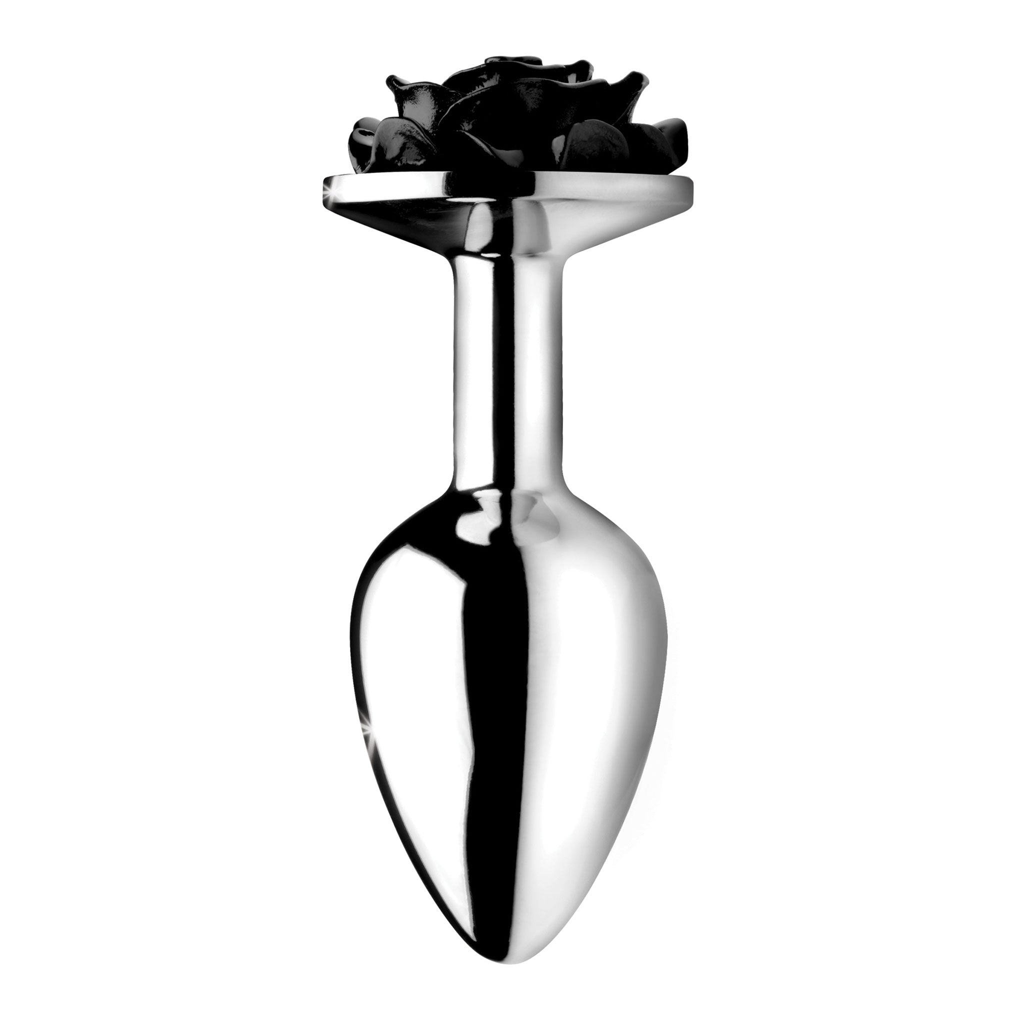 Aluminum alloy metallic nickel-free lightweight ABS-plastic plug butt nonvibe non-vibe nonvibrating non-vibrating smooth shiny tapered rose anal anal-toys anal-play adult-toys black