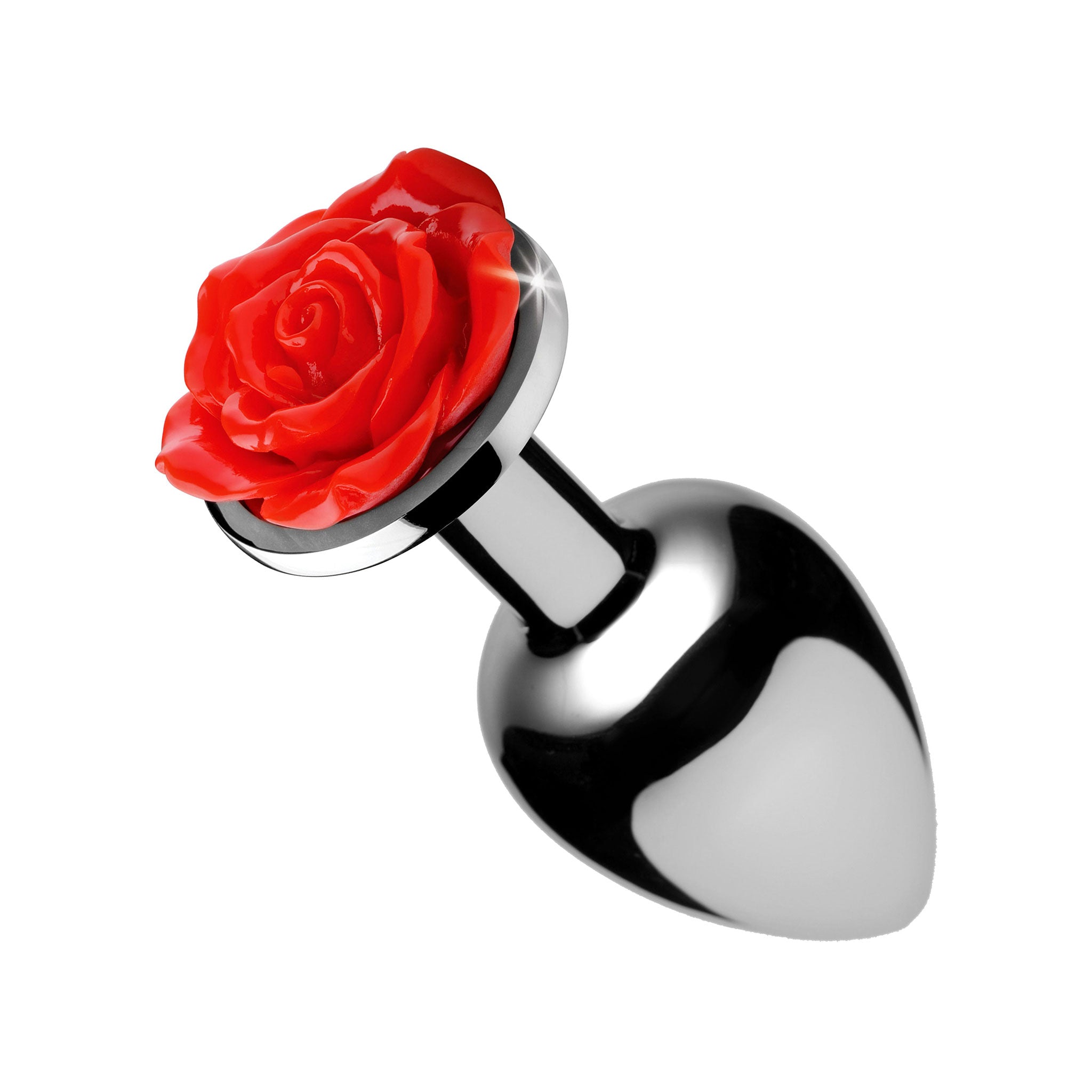 Aluminum alloy metallic nickel-free lightweight ABS-plastic plug butt nonvibe non-vibe nonvibrating non-vibrating smooth shiny tapered rose anal anal-toys anal-play adult-toys red