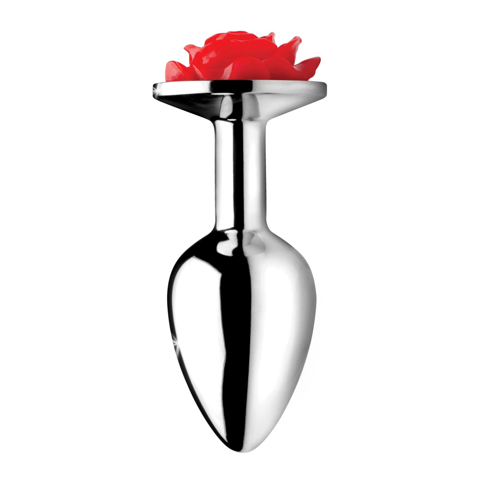 Aluminum alloy metallic nickel-free lightweight ABS-plastic plug butt nonvibe non-vibe nonvibrating non-vibrating smooth shiny tapered rose anal anal-toys anal-play adult-toys red