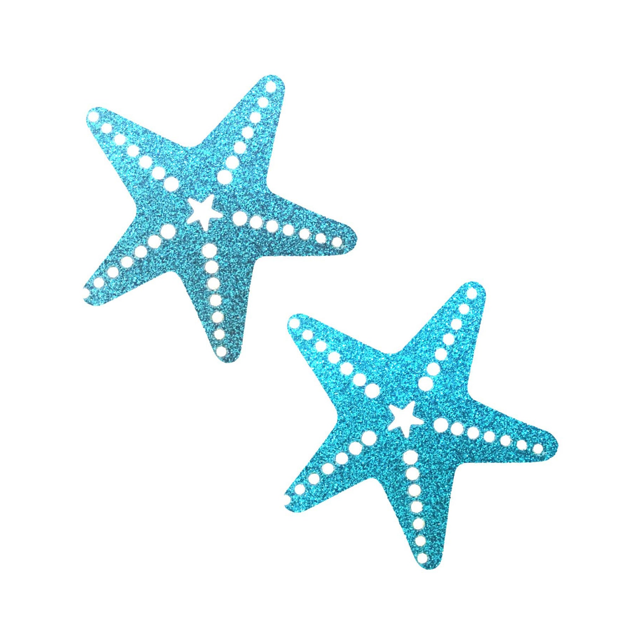 Swimsuit-material adhesive medical-grade hypoallergenic latex-free waterproof glitter accessories nipple nipple-pasties pasties nipple-covers coverage fashion alt-fashion fantasy rave ravewear beach sea ocean costume cosplay halloween star fish starfish aquatic aquatic-theme under-the-sea mermaid merman merfolk unisex blue