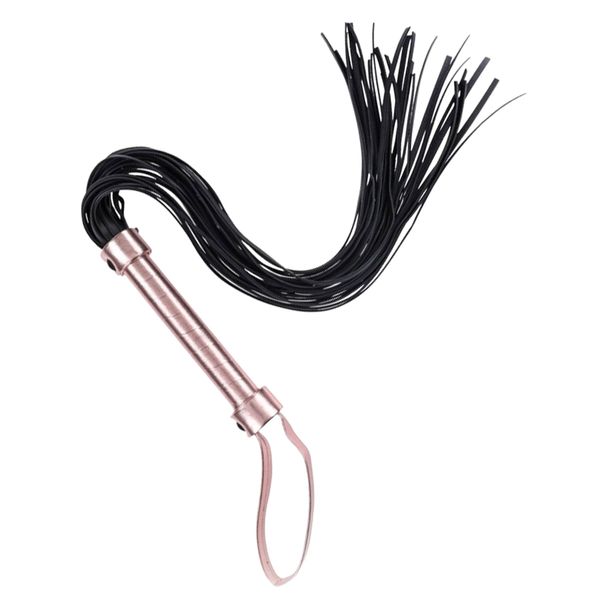 Leather faux-leather PU-leather ABS-plastic iron-rivets accessories bedroom-weapons whip flogger wrapped-handle handle-loop luscious anticipation fetish fashion alt-fashion bedroom dungeon bondage bdsm bdsm-gear bdsm-toys kink kinky kinky-play kinky-toys sensory sensory-play impact impact-toys impact-play spanking punishment pain adult-toys unisex black rose-gold