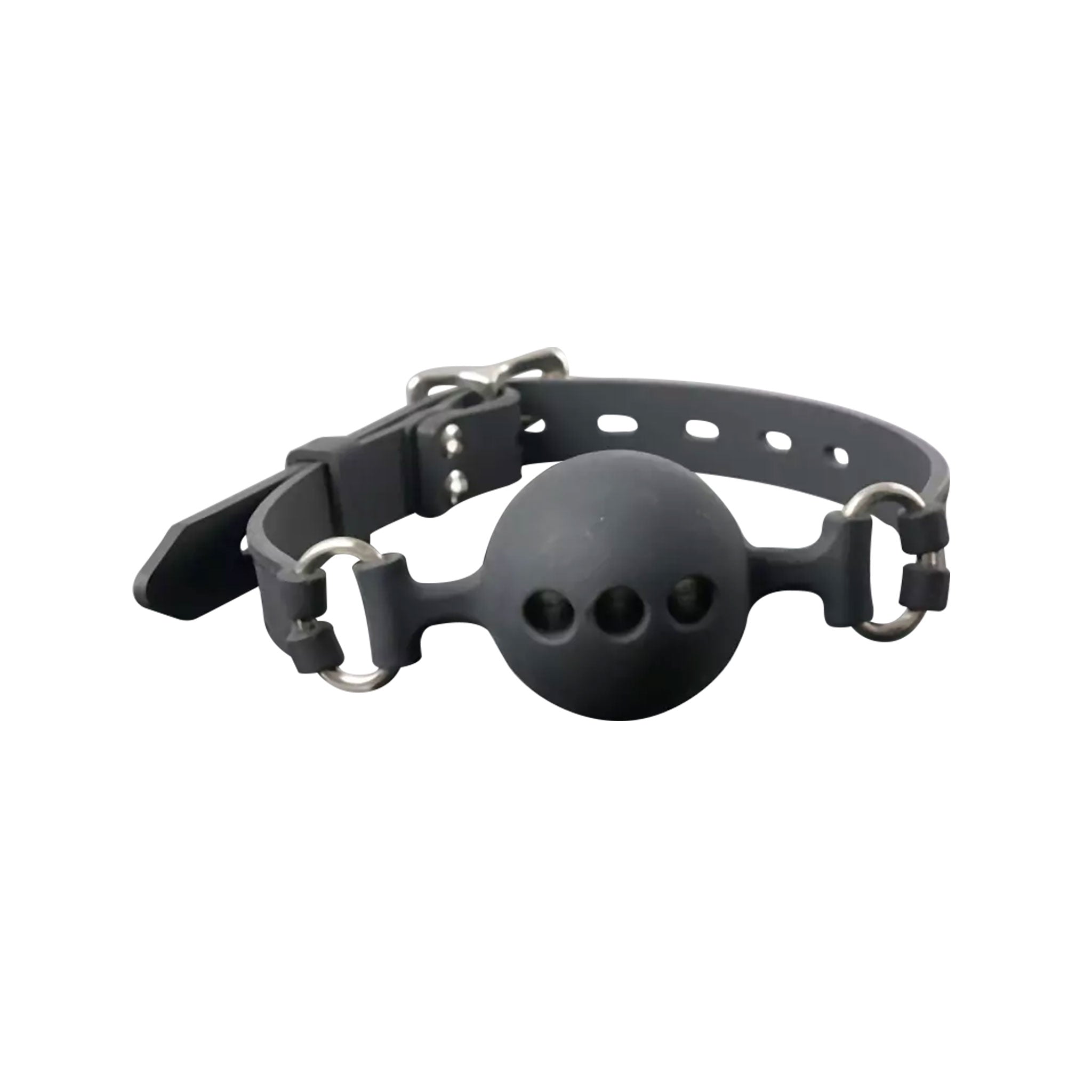 Silicone gag mouth mouth-gag ball ball-gag ballgag breathable breathability breathing three three-holes holes ventilation ventilated lockable locking adjustable buckle bondage bdsm bdsm-gear kink kinky kinky-play adult-toys black