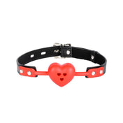 Leather PU-leather silicone accessories intimate gag mouth-gag heart-shaped breathable ventilated heart-gag adjustable buckle moan drool love pleasure bondage bdsm bdsm-gear bdsm-toys kink kinky kinky-toys restraint valentines gifts adult-toys unisex red black