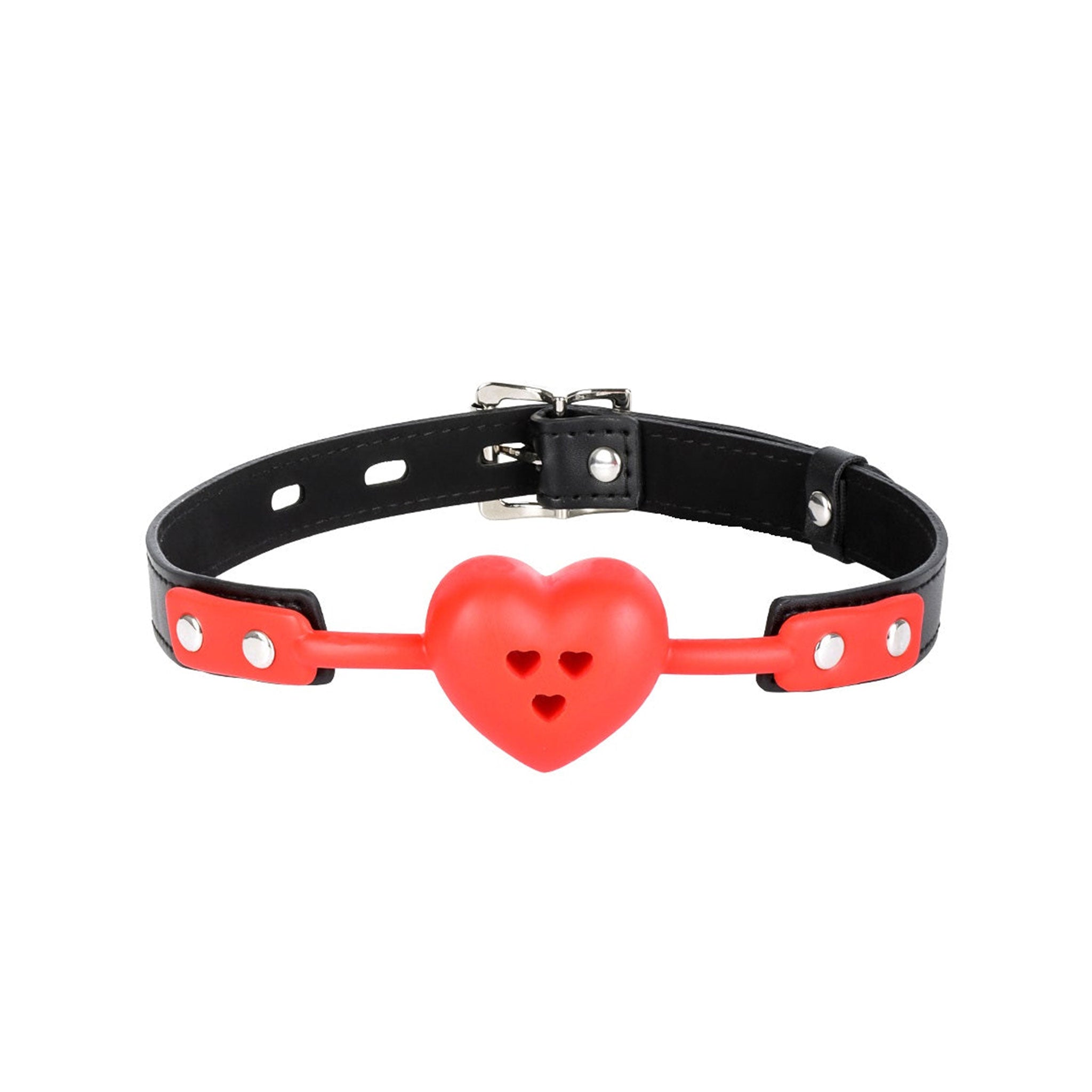 Leather PU-leather silicone accessories intimate gag mouth-gag heart-shaped breathable ventilated heart-gag adjustable buckle moan drool love pleasure bondage bdsm bdsm-gear bdsm-toys kink kinky kinky-toys restraint valentines gifts adult-toys unisex red black
