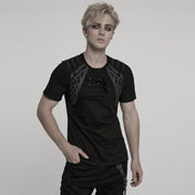 buckle accent punk t-shirt with shoulder details cyberpunk studded strap gothic fitted shirt mesh panels alternative streetwear fetish factory