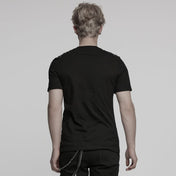 buckle accent punk t-shirt with shoulder details cyberpunk studded strap gothic fitted shirt mesh panels alternative streetwear fetish factory