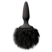 Silicone faux-fur plug probe anal butt buttplug tapered bondage bdsm kinky kink kinky-play pet-play fluffy  bunny rabbit tail non-vibe non-vibrating adult-toys halloween accessories costumes cosplay black