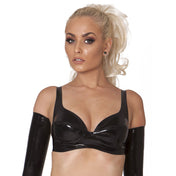 Latex rubber heavy-duty apparel tops intimates lingerie latex-lingerie underwear bra brassiere bralette latex-bra wireless shoulder-straps back-closure adjustable buckle grommets shiny glossy classic versatile fetish fashion alt-fashion alternative punk goth gothic rock cyber cyberpunk festivalwear ravewear raver-babe clubbing bondage bdsm bdsm-fashion kink kinky kinkwear costume cosplay halloween female femme feminine womens black