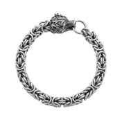 Aluminum bright-aluminum stainless-steel accessories jewelry bracelet byzantine chainmail chain-mail wolf-head maille-jewelry woven-pattern lightweight stylish trendy statement-piece fashion alt-fashion alternative punk goth gothic celtic nordic norse viking biker rocker boho bohemian festival casual costume cosplay witch medieval gift holiday-gift unisex silver