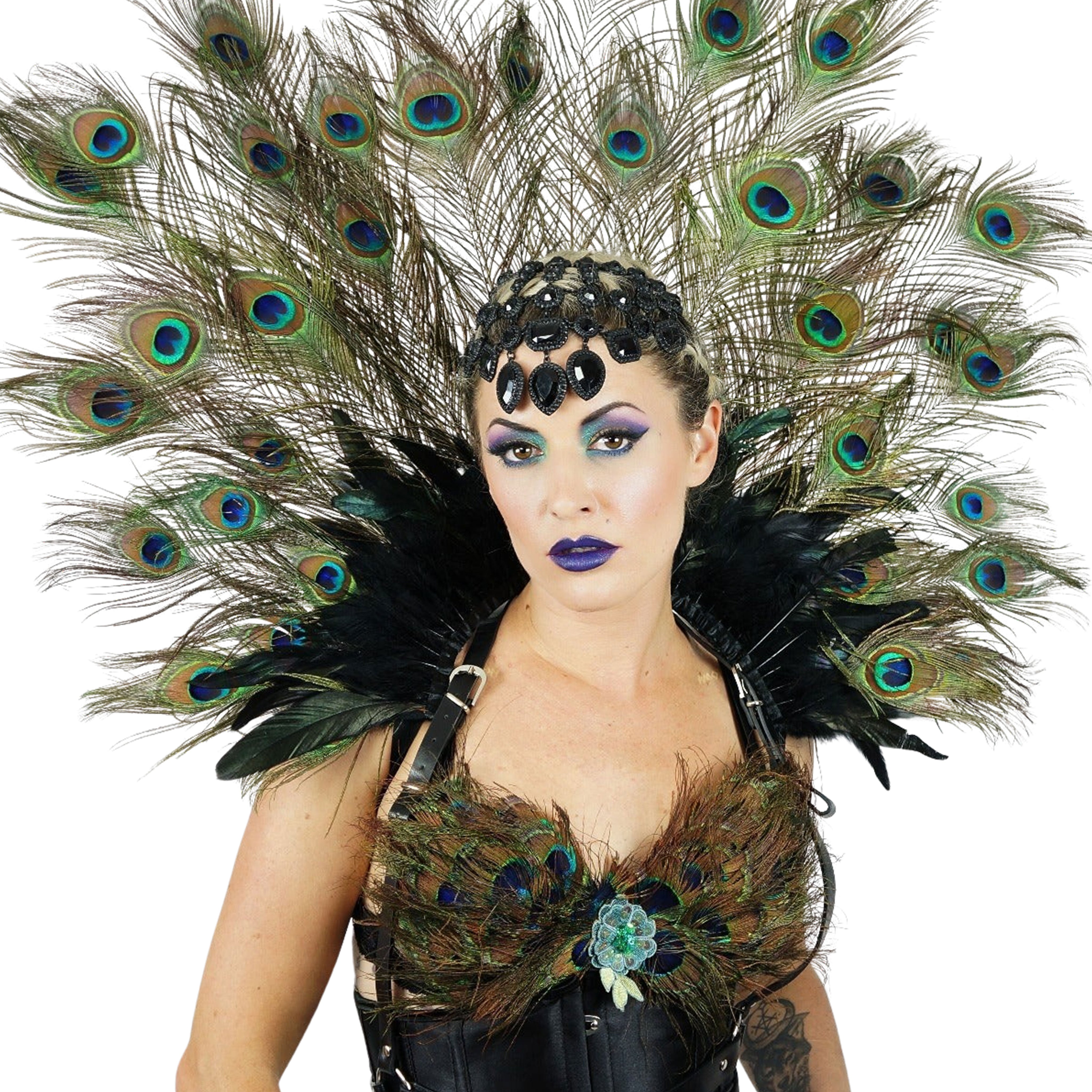 Majestic Peacock Feather Collar Headdress