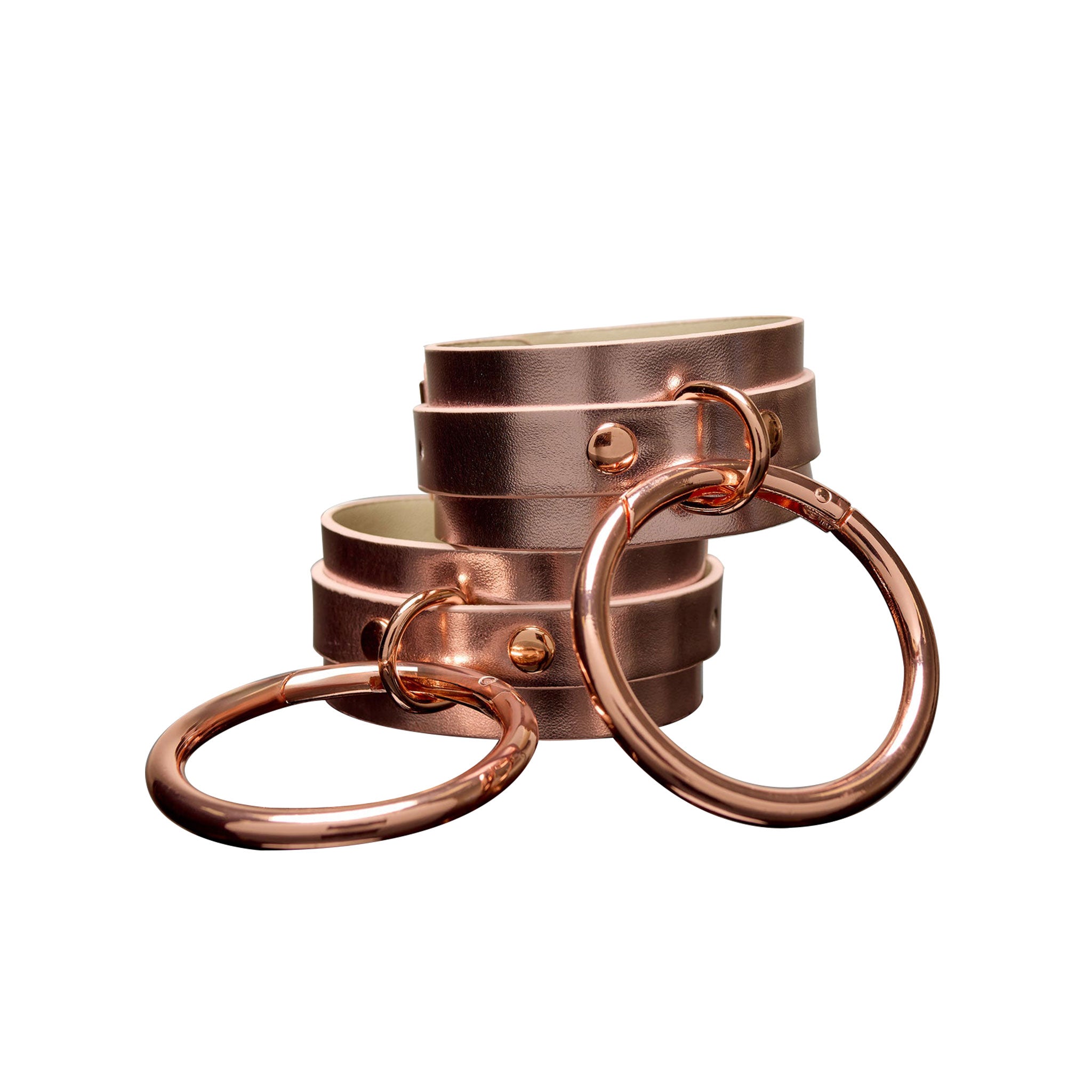 PU pleather vegan leather wrist restraints O-ring kinky bondage bdsm rose gold