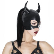 Stretch wetlook half face mask devil horns wigs headgear halloween accessories pull-over black