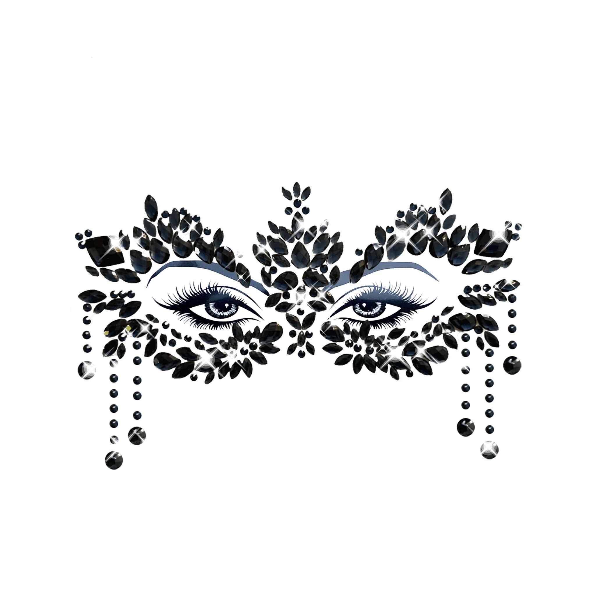 Crystal jewel rhinestones masquerade mask body skin face stickers self-adhering medical-grade glitter halloween accessories black